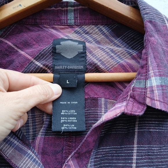 Harley Davidson Plaid Linen Blend Shirt size Large - Picture 2 of 5
